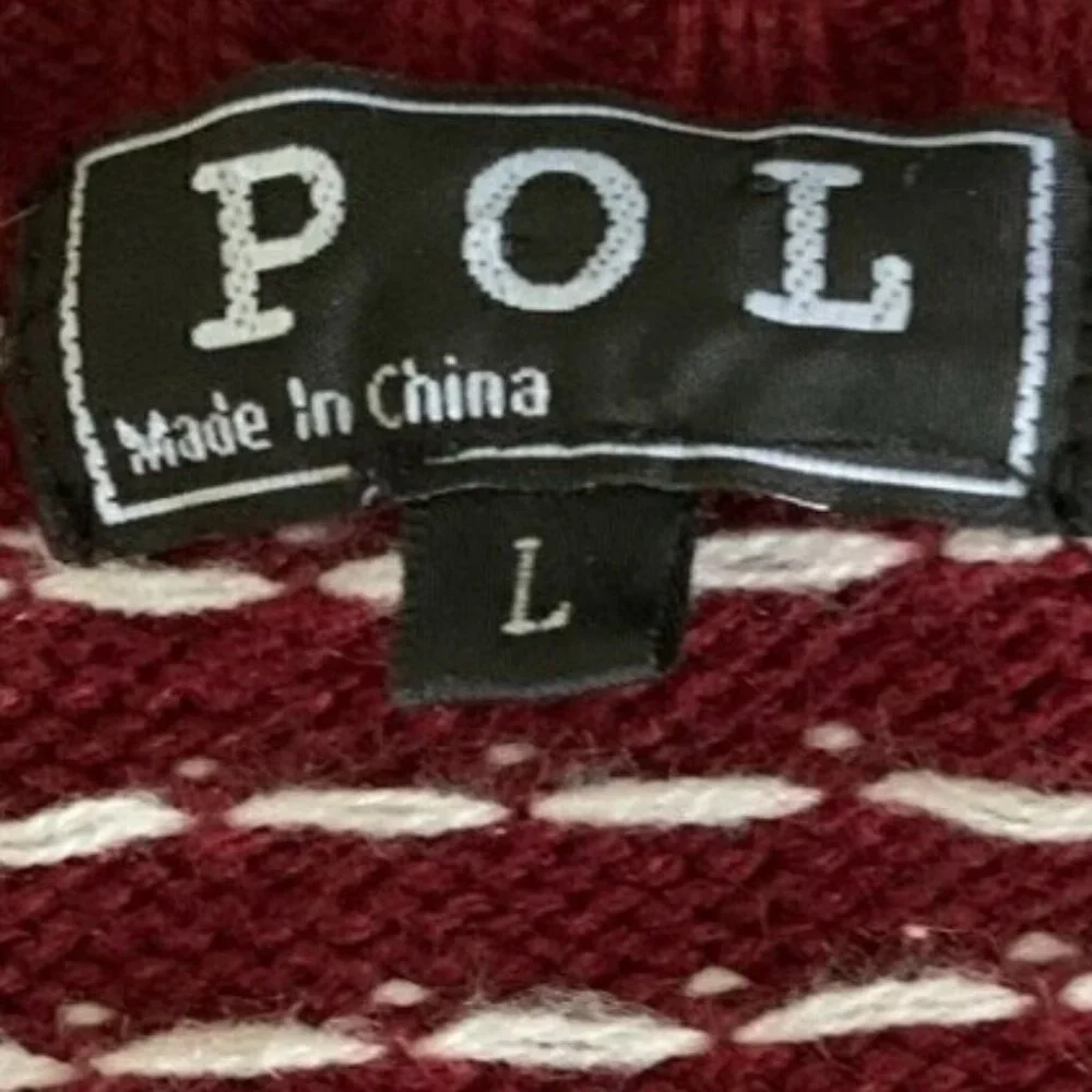 POL Maroon/Burgundy Red Reindeer Snowflake Fair Isle Sweater Sz L #216H - Picture 8 of 10